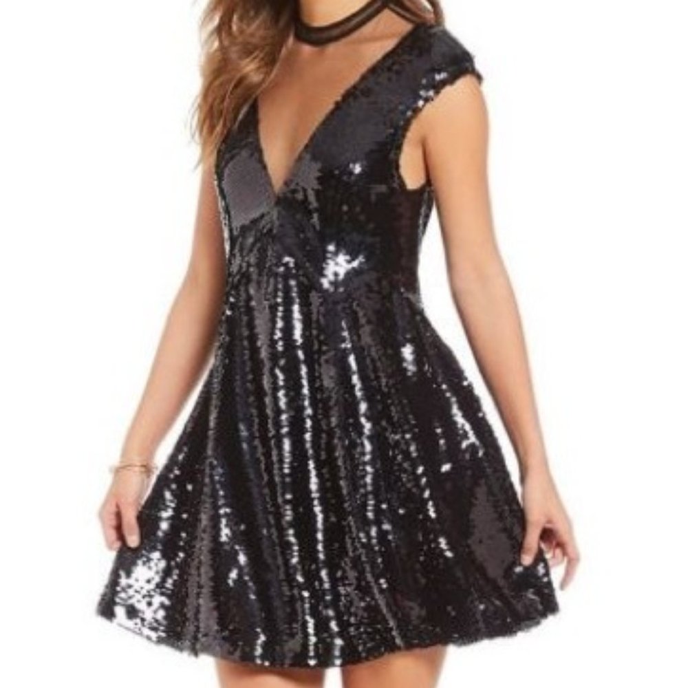 Free People Dance til Dawn Sequin Dress Navy Sz L